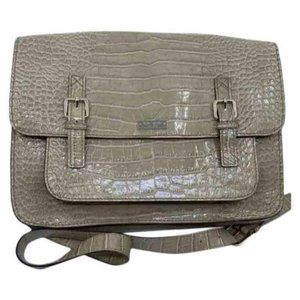 KATE SPADE Tan Patent Croc Embossed Messenger Bag